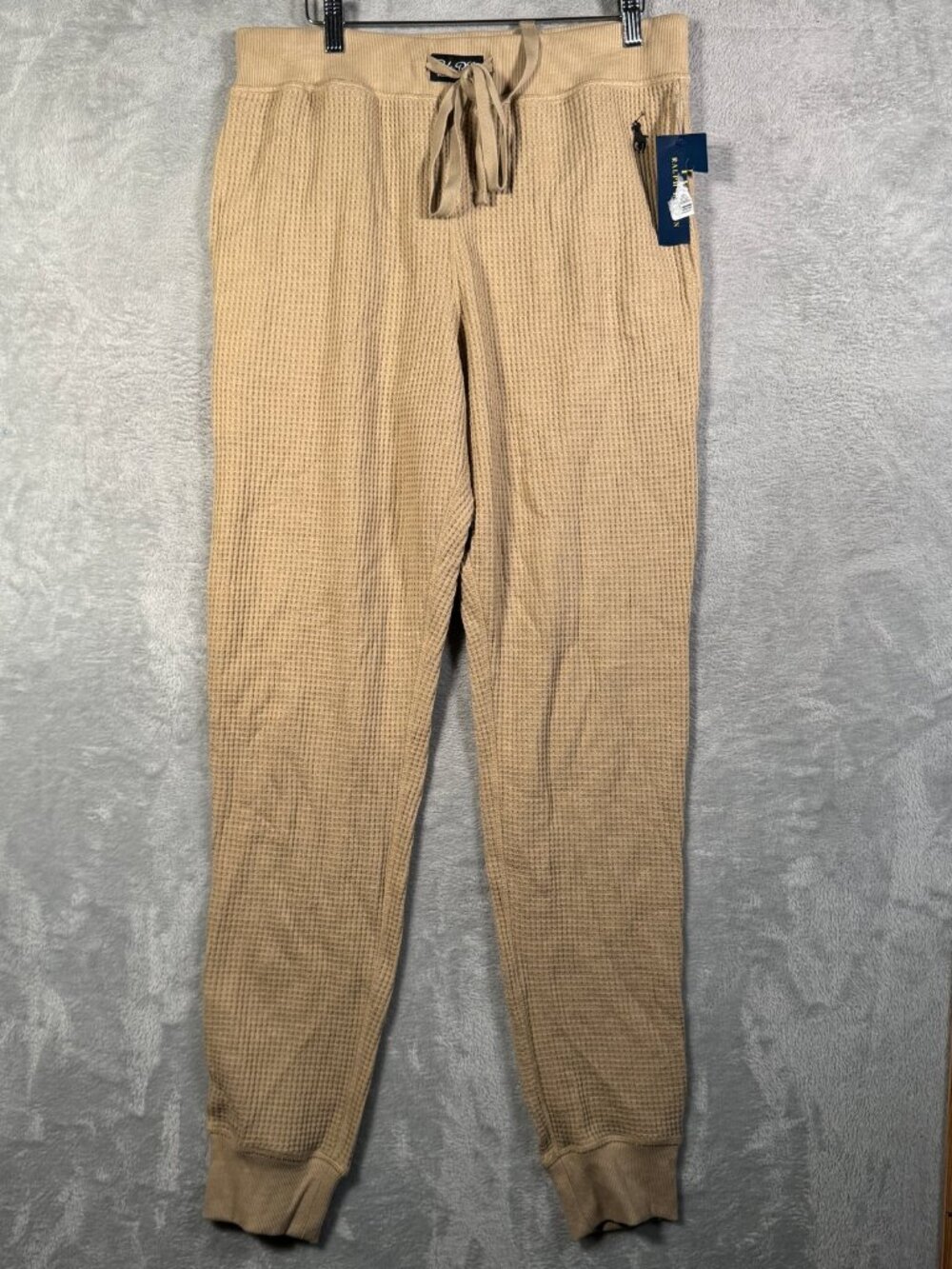 Polo Ralph Lauren Jogger Pants Mens L Beige Waffle Knit Thermal Lounge Sleepwear
